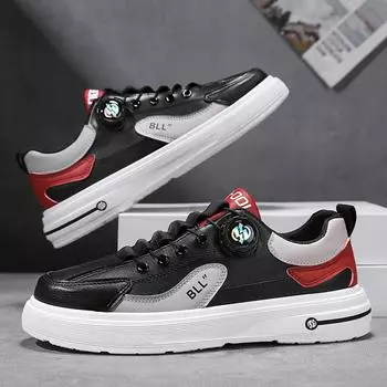 Low-Top Men Choose Button Casual Board Shoes, Simple And Fashionable Tooling With A Leather Surface, And Wear Double-Color Board Shoes Without Straps. 39