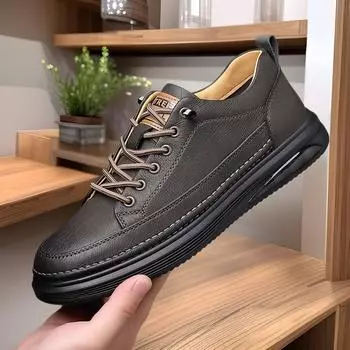 Low-top men s shoes Korean version low-top lace-up trendy board shoes cowhide four-season shoes trendy shoes casual leather shoes 38 чёрный