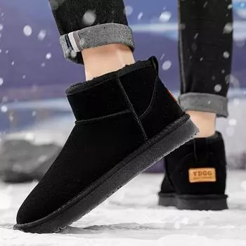 Low Top Men s Snow Boots Velvet and Thickening Warm Casual Shoes for Men Comfort Wear-resistant Men s Trendy All-match Boots 39 чёрный