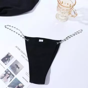 Low Waist Bandage Hollow Metal Chain Briefs See-through Thong Women Intimates Sexy Panties L