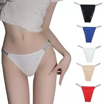 Low Waist Lace Flower Panties Transparent Mesh Briefs Breathable Rhinestone Thong Gifts M