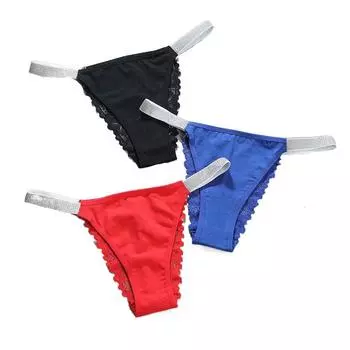 Low Waist Rhinestone Thong Transparent Mesh Briefs Fashion Lace Flower Panties Girl L