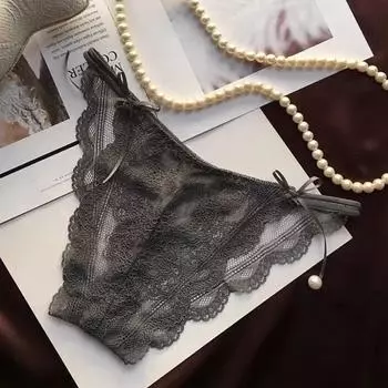 Low-Waist Thin Belt Bow Underpants Transparent Lace Mesh Flower Panties Birthday Gifts