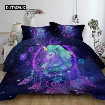 Ловец снов Пододеяльник Комплект стеганых одеял Galaxy Покрывало Bohemian Mandala Постельное белье 3 предмета Цветная туманность Мягкое постельное белье Домашний текстиль EU single(135x200cm)