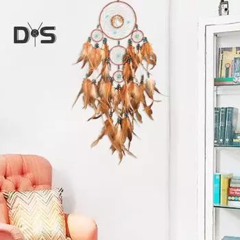 Ловец снов подвеска искусственная бирюза ручной работы ловец снов настенное украшение богемный пернатый ловец снов для домашнего декора чёрный/синий