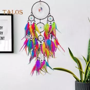 Ловец снов подвеска искусственная бирюза ручной работы ловец снов настенное украшение богемный пернатый ловец снов для домашнего декора синий/чёрный