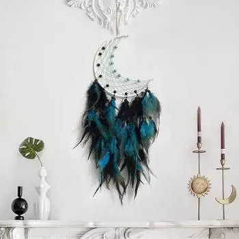 Ловец снов ручной работы, идеальный настенный декор для спальни, гостиной, офиса, подвесное украшение с перьями для украшения дома синий/фиолетовый