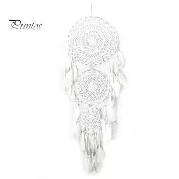 Ловец снов ручной работы кольцо с перьями настенное украшение для спальни, окна, балкона белый