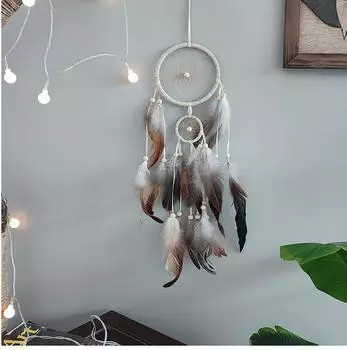 Ловец снов с коричневыми перьями - Настенный Ловец снов Аксессуары для спальни - Ловец снов с перезвоном ветра