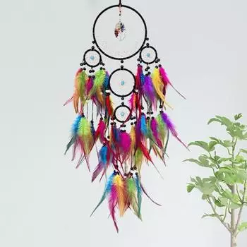 Ловец снов с красочными перьями, исцеляющий искусственный кристаллический камень, удача, настенный орнамент ручной работы, украшение для спальни