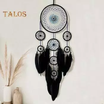 Ловец снов с перьями в виде глаз дьявола для домашнего офиса, гостиной, спальни, настенное искусство, ручная работа, подвесной ловец снов, украшение, кулон синий