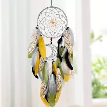 Ловец снов, сотканный вручную, разноцветные перья, колокольчики, гостиная, спальня, фон, настенное украшение, праздничные подарки, домашний декор белый