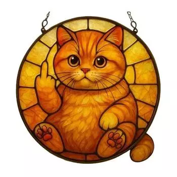 Ловец солнца Кот 2D Акриловая подвеска Кот Декор для окна Кот показывающий средний палец для спальни гостиной балкона настенное искусство оранжевый