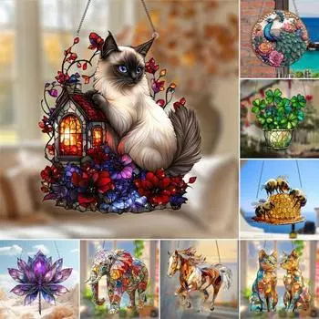 Ловец солнца в виде животного, подвесной акриловый ловец солнца в виде кошки, разноцветный узорчатый ловец солнца в виде животного для дома, окон, балкона, сада, декора C