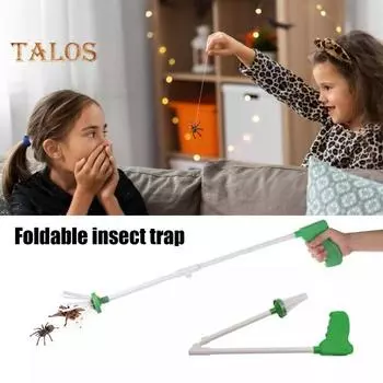 Ловушка для пауков с длинной ручкой, бесконтактный захват для пауков, инструмент для сбора насекомых, складная ловушка для тараканов для использования в помещении и на улице зелёный