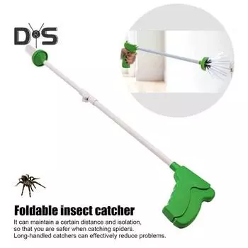 Ловушка для пауков с длинной ручкой, бесконтактный захват для пауков, инструмент для сбора насекомых, складная ловушка для тараканов для использования в помещении и на улице зелёный