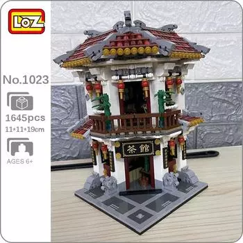 LOZ 1023 Китайская древняя архитектура Чайнатаун Чайный магазин Городская улица DIY Мини-блоки Кирпичи Строительная игрушка без коробки