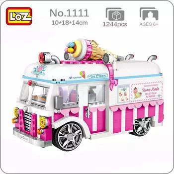 LOZ 1112 модель автомобиля розовый фургон с мороженым автомобиль грузовик магазин магазин 3D модель мини-блоки кирпичи строительные игрушки для детей подарок без коробки