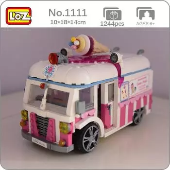 LOZ 1112 модель автомобиля розовый фургон с мороженым автомобиль грузовик магазин магазин 3D модель DIY мини-блоки кирпичи строительная игрушка без коробки