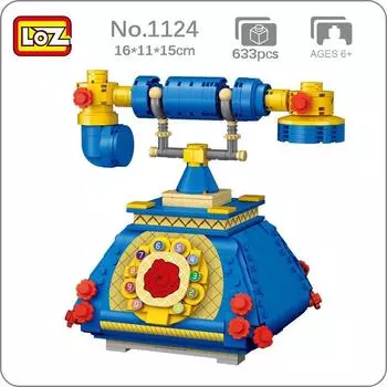 LOZ 1124 синий роторный телефон, роскошный телефон, модель с цветком розы, мини-конструкторы, строительные игрушки для детей, подарок без коробки