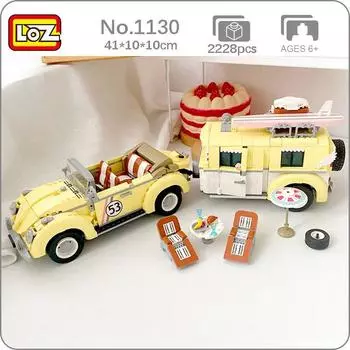 LOZ 1130 туристический автомобиль для отдыха, караван, шезлонг, модель навеса для еды, мини-блоки, кирпичи, строительная игрушка без коробки