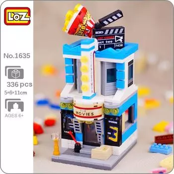 LOZ 1635 City Street Cinema Кинотеатр Магазин попкорна Архитектура 3D Мини-блоки Кирпичи Строительная игрушка без коробки