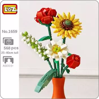 LOZ 1659 вечный цветок, травяное растение, подсолнечник, роза, шафран, зверобой, 3D модель, мини-конструкторы, строительные игрушки для детей без коробки