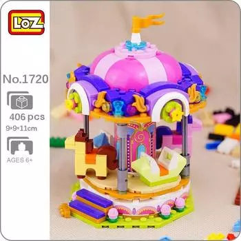 LOZ 1720 Dream Парк развлечений Карусель Карусель Лошадь Архитектура DIY Мини-блоки Кирпичи Строительная игрушка без коробки