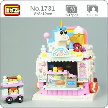 LOZ 1731 Dream Парк развлечений Радужный торт Хлебный магазин Ресторан DIY Мини-блоки Кирпичи Строительная игрушка без коробки