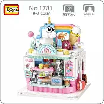 LOZ 1731 Dream Парк развлечений Радужный торт Хлебный магазин Ресторан Мини-блоки Кирпичи Строительная игрушка для детей Подарок без коробки