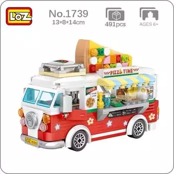 LOZ 1739 Dream Парк Развлечений Еда Грузовик Пицца Автомобиль 3D Модель DIY Мини-Конструкторы Кирпичи Строительная Игрушка для Детей Подарок без Коробки
