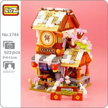 LOZ 1744, городская улица, китайский квартал, пекарня, хлебный магазин, магазин, архитектура, 3D модель, мини-блоки, кирпичи, строительные игрушки без коробки