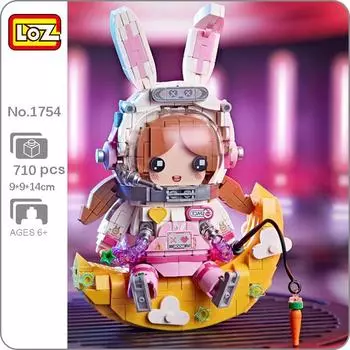 LOZ 1754, космическое приключение, кролик, астронавт, девушка, луна, морковь, кукла-космонавт, сделай сам, мини-конструкторы, кирпичи, строительные игрушки для детей, без коробки