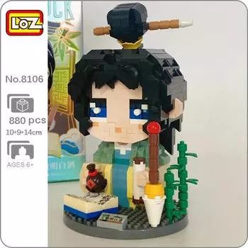 LOZ 8106 древний художник ликер винный напиток бамбуковая кисть для письма кукла мини алмазные блоки кирпичи строительные игрушки для детей без коробки