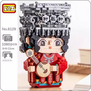 LOZ 8129 меньшинство Мяо национальности Красота Девушка Луна Кукла-гитара DIY Мини Алмазные блоки Кирпичи Строительная игрушка для детей Без коробки