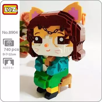 LOZ 8904 мир животных Мона Лиза кошка сидит леди домашнее животное кукла стул 3D модель мини алмазные блоки кирпичи строительные игрушки для детей без коробки
