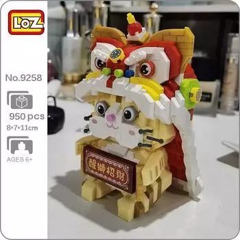 LOZ 9258 новогодний танец льва Lucky Cat животное животное монстр модель DIY мини алмазные блоки кирпичи строительная игрушка без коробки