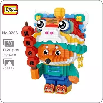 LOZ 9266, мир животных, весенний фестиваль, шляпа с лисой, тигром, обувь, конфеты, мини-бриллианты, кирпичи, строительные игрушки для детей, подарок без коробки