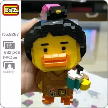 LOZ 9267 мир животных, желтая утка, кукла, чай с молоком, напиток, модель кимоно, мини-бриллиантовые блоки, строительные игрушки для детей без коробки