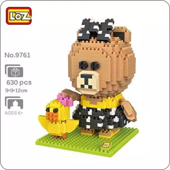 LOZ 9761 мир животных мультфильм медведь сестра цыпленок модель домашнего животного DIY мини алмазные блоки кирпичи строительные игрушки для детей подарок без коробки
