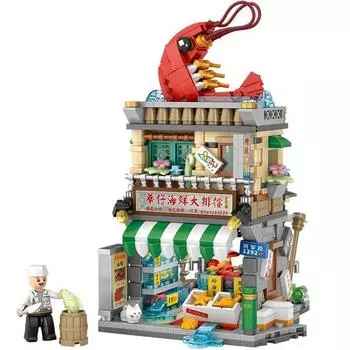 LOZ Mini Street Series Nanoblock 03 Лавочка с морепродуктами, разноцветные, популярные корейские игрушки