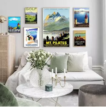 Лозанна, Люцерн, Швейцария, путешествия, холст, картины, винтажная картина, крафт-плакат, наклейки на стену с покрытием, украшение для дома, подарок, без рамки 21*30cm