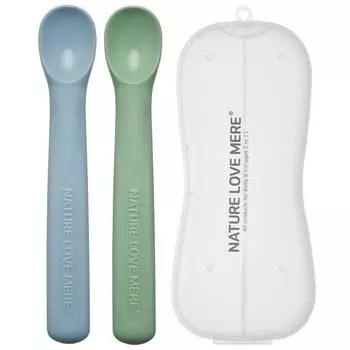 Ложка для детского питания Nature Love Mere Stage 2, 2 вида + набор в футляре, нежно-голубой, нежно-зеленый (ложка), 1 комплект