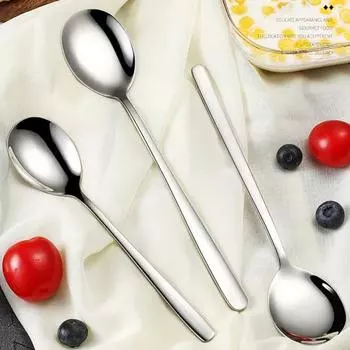 Ложка для еды, зеркальное отражение, цельная модель, гладкая головка, антикоррозийная, длинная ручка, гигиеническая нержавеющая сталь L