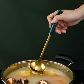 Ложка для горячих горшков, длительный срок службы, без запаха, многоразовая, высококачественная, из нержавеющей стали, герметичная ложка для супа для дома A зелёный