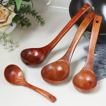 Ложка для горячих горшков с длинной ручкой, натуральная деревянная ложка для рисового супа, половник, деревянная ложка, половник для супа 24.5X7.5cm