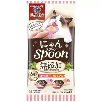 Ложка для гурманов Unicharm Silver Spoon Ложка Nyan Spoon 2 вида ассорти из тунца и куриного филе 40 г Закуски для кошек (Оптовая закупка) 3 звезды Без добавок и