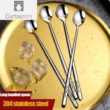 Ложка для кофе из нержавеющей стали 304 с длинной ручкой, ложка для перемешивания чая, мороженого, десерта, чая для пикника, кухонные аксессуары, барные инструменты 19.5cm