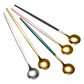 Ложка для кофе из нержавеющей стали с длинной ручкой Ложки для размешивания мороженого и чая Кухонные принадлежности Столовые приборы