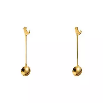 Ложка для кошек из нержавеющей стали Кофейная чайная ложка Чайная ложка для мороженого Десертная ложка QDE